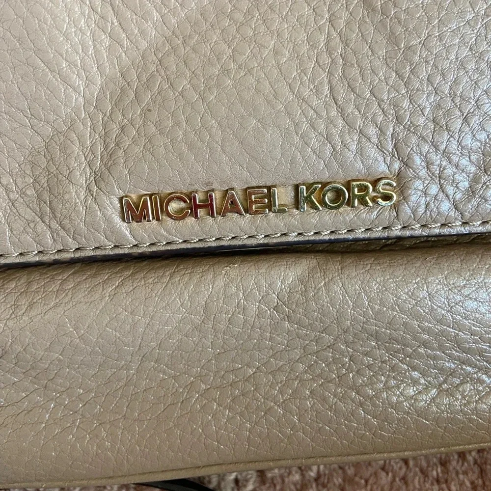 Michael Kors Bedford Double Gusset Large Crossbody Bag,  Soft Pink Tan & Gold